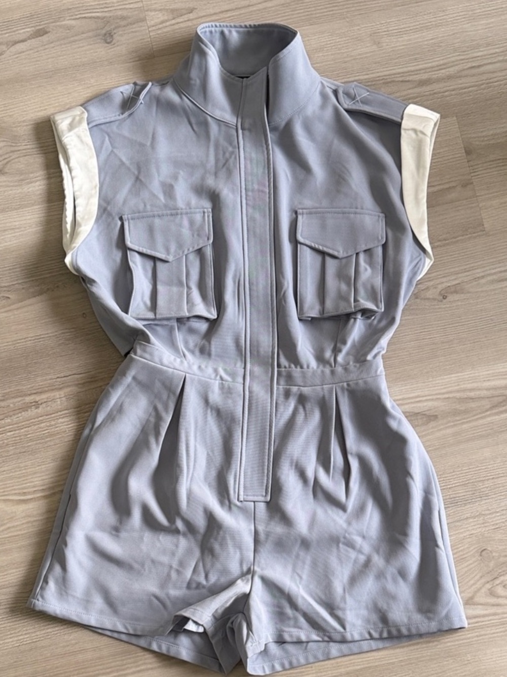 Satin Contrast Mock Neck Romper